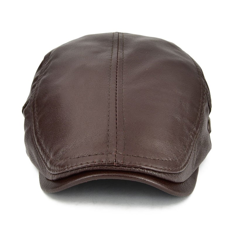 VOBOOM Men Women Adjustable Genuine Leather Ivy Cap Newsboy Hat (Brown) - Image 3